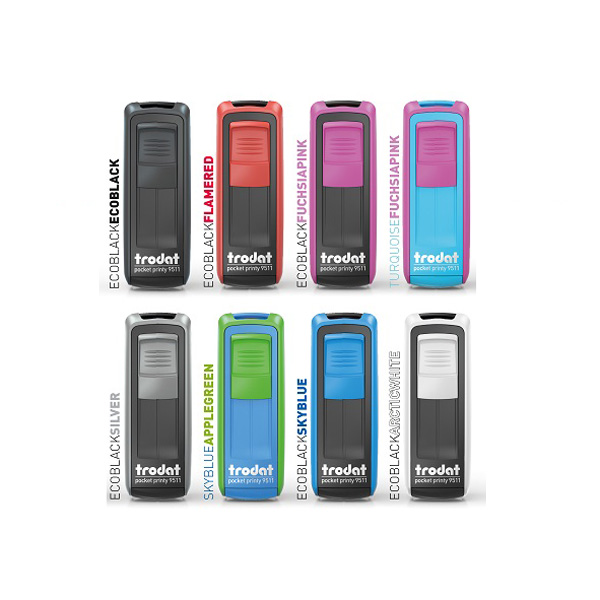 Trodat Pocket Printy gibt es in acht verschiedenen Farbkombinationen